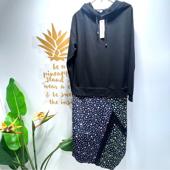 TOPSHOP Hoodie Sweatshirt Hybrid Floral Lace Asymmetrical Hem MIDI Dress Size 4 - Picture 12 of 14